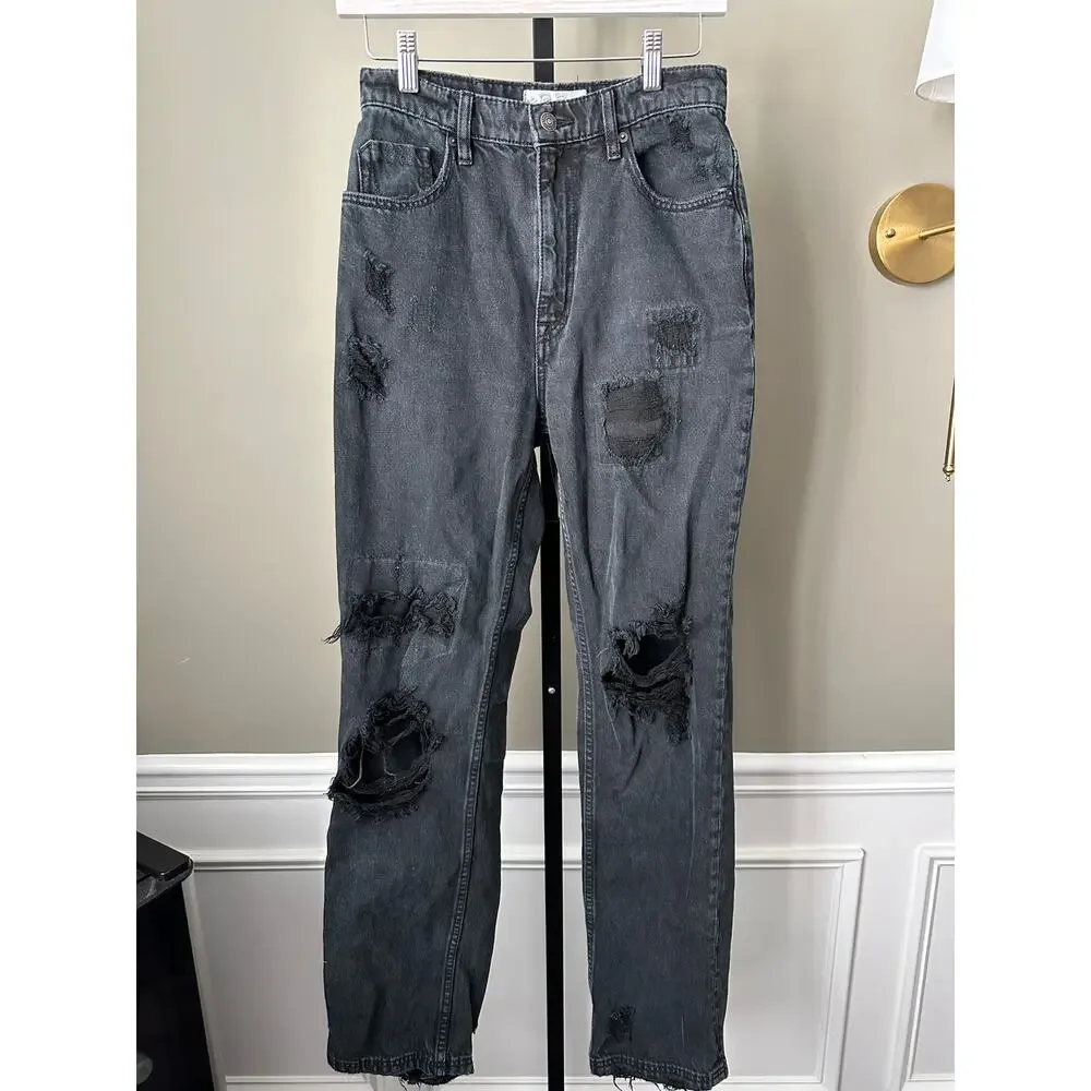 We the Free People CRVY Straight Shooter Distressed Black Jeans Size 27